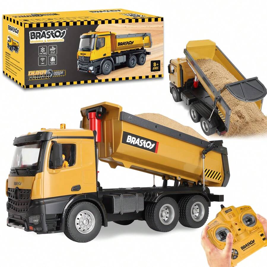 Caminhão Basculante de Controle Remoto Grande Brastoy Com Luz Som e Movimento na Caçamba - Amarelo - Visão 1