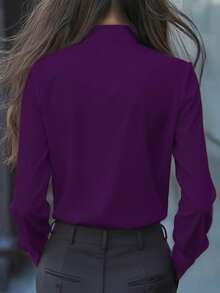 Plus Size Purple Bowtie Shirt With Bow And Ruffle Trim, Long Sleeve Regular Fit - Purple - View 2