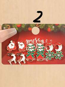 6 pares/18 pares Combo de pendientes navideños - Copo de nieve, reno, pendientes colgantes de árbol de Navidad, accesorios de joyería festivos adecuados para fiestas navideñas - Multicolor - Ver 3