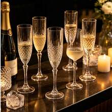 1/2/4/12pcs Vintage Embossed Champagne Goblets, 3D Diamond Pattern Carved Design, Elegant Slender Stem, Suitable For Parties, Weddings, Gatherings, Banquets, Afternoon Tea, Atmospheric Home Entertaining Ritual Ware - View 1