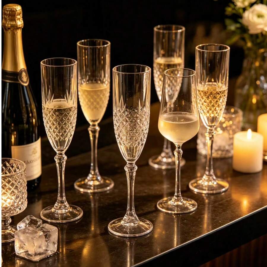 1/2/4/12pcs Vintage Embossed Champagne Goblets, 3D Diamond Pattern Carved Design, Elegant Slender Stem, Suitable For Parties, Weddings, Gatherings, Banquets, Afternoon Tea, Atmospheric Home Entertaining Ritual Ware - View 1