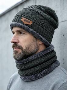 2pcs Winter Knitted Hat And Scarf Set, Warm Thick Fleece Lining, Knitted Beanie Neck Warmer, Casual Style For Men And Women - Multicolor - View 7