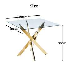 Dining Table With Cross Metal Leg And Tempered Glass,Modern Space Saving Kitchen Table For Living Room, Legs,Square Table,Golden Legs,80x80x75cm - 彩色 - 查看 7