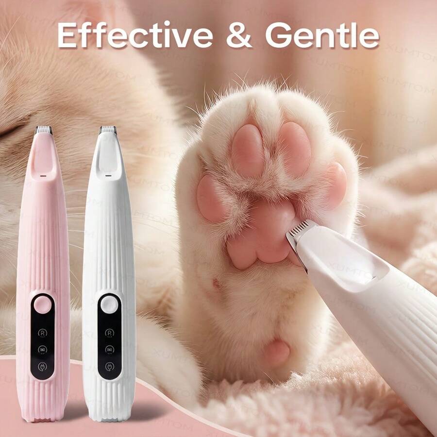 1件寵物美容電動剪毛器，USB充電式附LED燈，低噪音狗狗爪修剪器，多功能寵物剪毛器適用於爪子、眼睛、耳朵和臉部