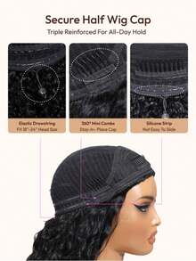 UNice Blend Secure 10 Seconds Flip-Over Half Wig Jerry Curly 3 In 1 Flip Over 3/4 Half Wig With Drawstring Beginner Friendly 100% Human Hair Wig Copper Ombre Color Machine Made Wig Put On And Go - SNatural/Orange - View 10