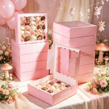 12/6PCS/1PC/20.32 X 20.38 Cm Box/Pink Wavy Window Gift Packaging Box/Birthday Party Afternoon Tea Gift Box/Suitable For Wedding/Birthday/Christmas/Holiday - Window Gift Box - View 1