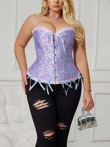 Women's Plus Size Court Style Corset Top, Waist-Cinching Body-Shaping Bustier, Sexy Jacquard Vintage Corset Top, Suitable For Wedding, Party, Halloween Costume, Role Play - Multicolor - View 10