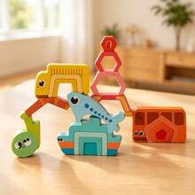 Wooden Vehicle Building Blocks, Balance Stacking Toy Set, Creative Construction Challenge Game, Birthday & Christmas Gift - Multicolor - View 3