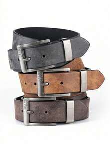 3pcs/Set Men's Designer Casual Belts, Metal Buckle, High-Quality Faux Leather Fashion Luxury Belts, Suitable For Daily And Formal Occasions - 3-piece Set (Black + Coffee + Khaki) - View 7