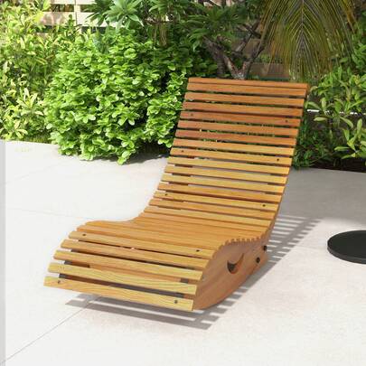 Outdoor Rocking Chair - Garden Rocking Chair With Slatted Seat And High Wooden Back