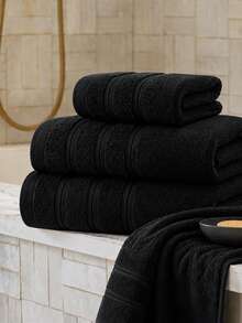 1pc/3pcs Modern Minimalist Striped Cotton Towel Set | Ultra Soft, High Absorbency, Quick Dry Sauna Towel, No Shedding Hair Washing, Head Drying, Hand Wiping, Bathroom Essential - Black - View 6