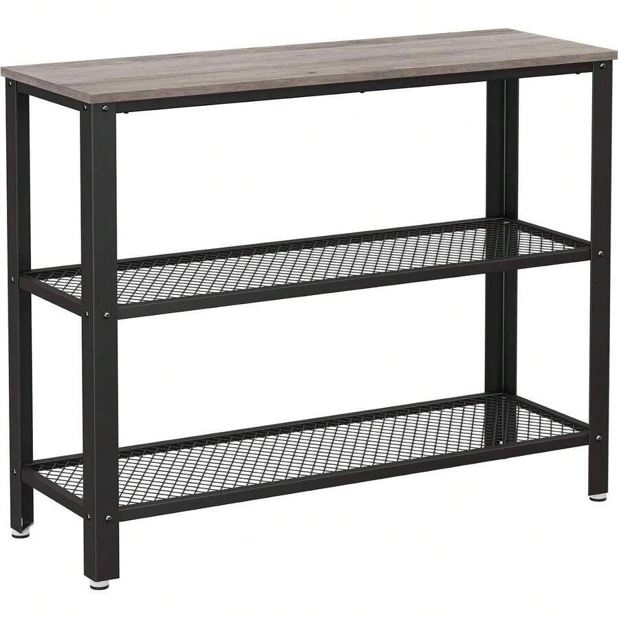 Consola industrial de 40 pulgadas, estante de almacenamiento de tres niveles para la entrada, mesa estrecha para sofá, para sala de estar, pasillo, corredor, dormitorio, gris-negro, 13.8 x 40 - Negro - Ver 1