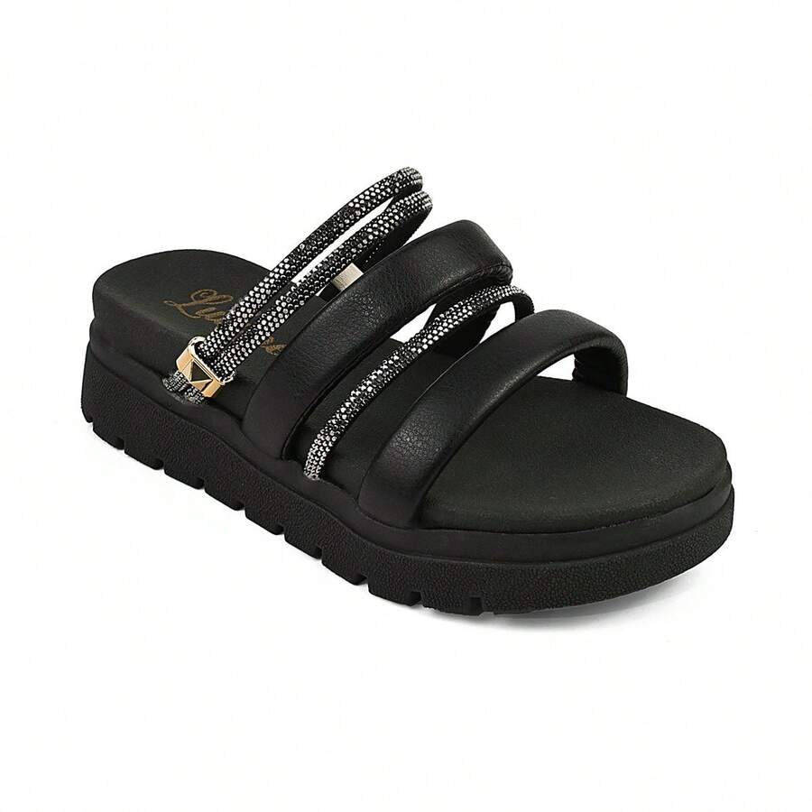 Sandália Infantil Feminina Plataforma Strass Multiuso Lulopé - Preto - Visão 1