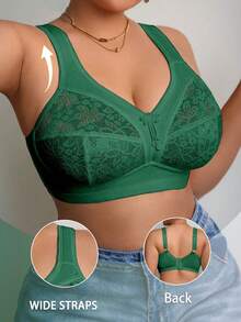 Plus Size Women's Wireless Bra, Breathable Anti-Slip Lace Patchwork Push-Up With High Support, Adjustable Straps, Seamless Design For Daily Wear And Various Occasions - Green - View 7
