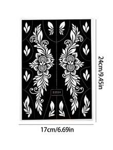 10pcs Henna Tattoo Stencil - Mandala Floral Design Tattoo Template Stickers, Reusable Hollow Stencils For Daily / Wedding / Eid / Festival - Black - View 9
