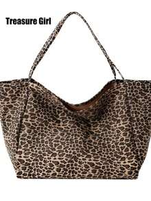 Vintage Leopard Print Handbag, Soft Large Capacity Shoulder Bag, Casual American Street Style Leopard Print Handbag, Versatile Daily Travel Shoulder Bag - Brown - View 6