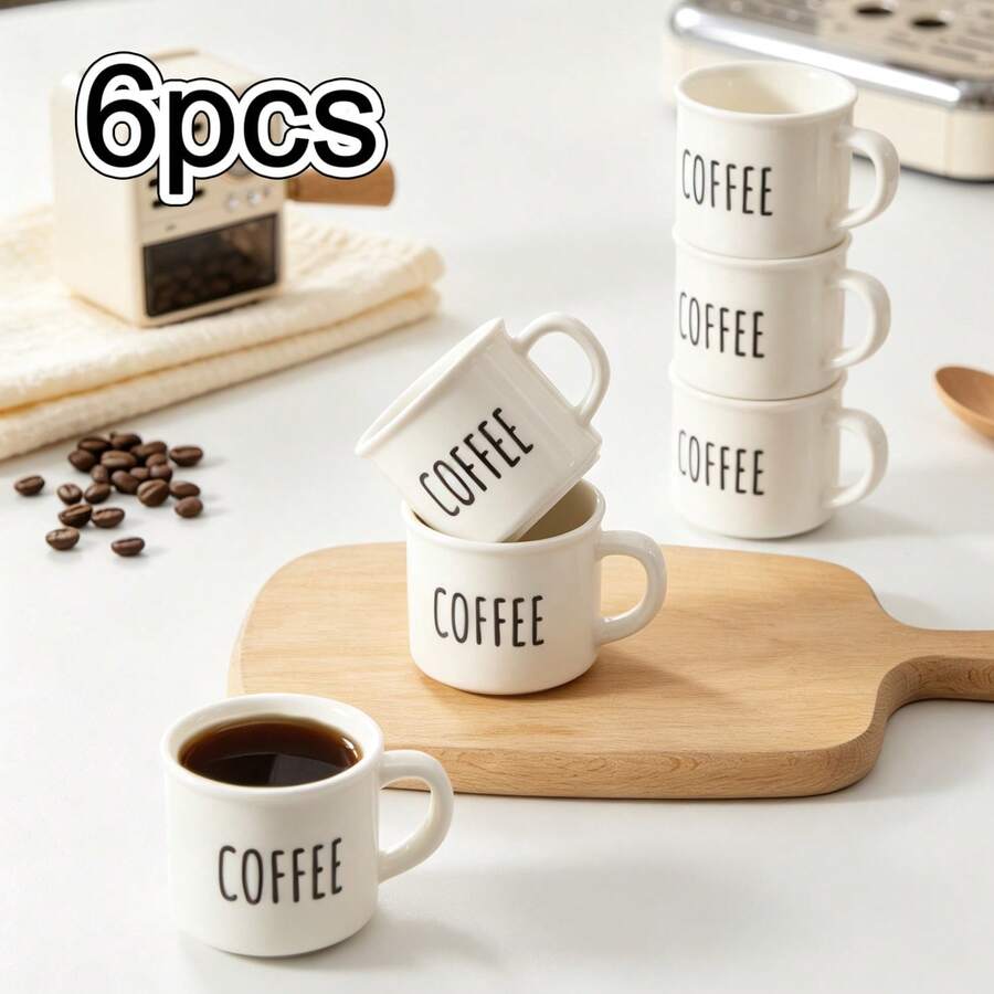 6 st 150 ml/5 oz minimalistiska espressokoppar i keramik, mini kaffekoppar med handtag i porslin, släta demitasse-koppar för te, drycker, , mjölk och vatten, perfekta för espressomaskin, present till kaffeälskare - Multifärgad - Visa 1