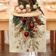 1 Set Of Linen Table Runner, Holly And Red Gold Christmas Decoration Ball Pattern. Durable Indoor And Outdoor Holiday Table Flags, Suitable For Kitchen, Restaurant, And Christmas Party Decoration, Holiday Themes, And Home Decor. - Multicolor - View 7