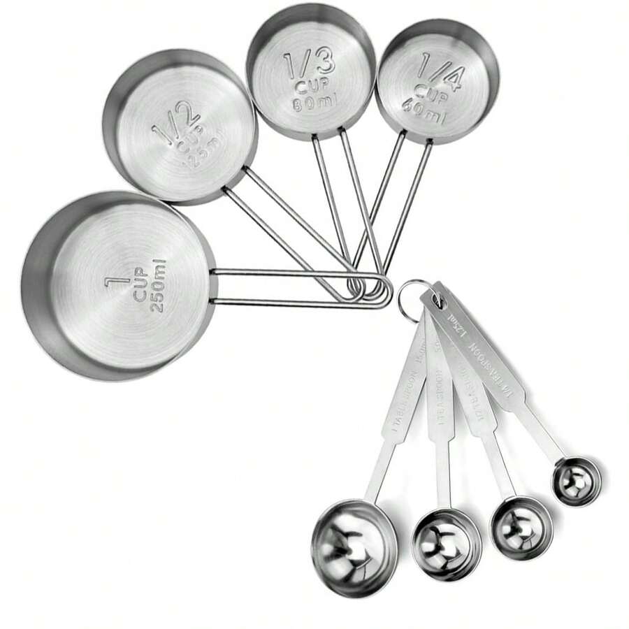 Stainless Steel Measuring Cups And Spoons Set, 4/8pcs Metal Measuring Tools, Coffee Spoons, Seasoning Spoons, Suitable For Baking, Cooking, Dry And Liquid Ingredients - Multicolor - View 1