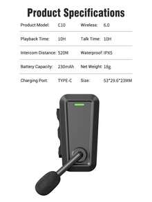 1/2PCS C10 Headset Interkom Helm Bluetooth Nirkabel Tahan Air Peredam Kebisingan Berbagi Musik Interphone untuk Bersepeda di Luar Ruangan - C10 - View 12