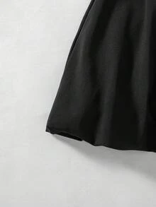 Young Girls 2pcs Set Autumn/Winter New Solid Color Patchwork Puff Dress With 3D Bow Decor & Knit Round Neck Sweatshirt, Fashionable Young Girls Outfit For Outdoor Wear - Black - View 6