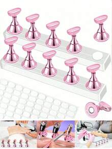 1pc/2pcs/1set(5pcs)/2sets(10pcs) Nail Art Tray & Stand Set (Base Only), Nail Practice Hand Tray, Pre-Colored Nail Art Stand, Nail Display Rack, Suitable For Nail Art Display, Home DIY Beginner Salon Supplies - Multicolor - View 10