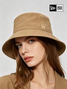 New Era Khaki Unisex Bucket Hat, Minimalist Small Logo Design, Casual Travel Sun Protection Hat - Khaki - View 1