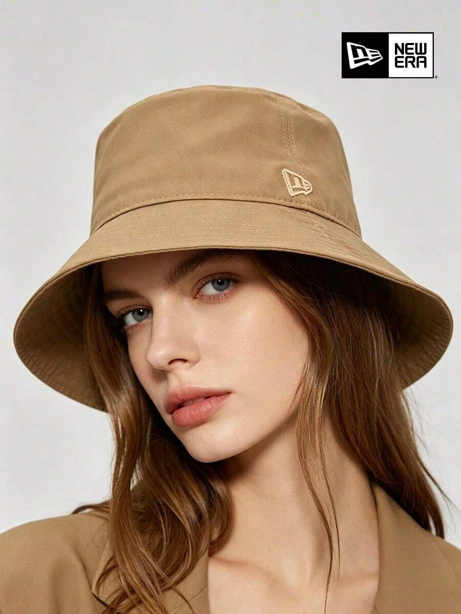 New Era Khaki Unisex Bucket Hat, Minimalist Small Logo Design, Casual Travel Sun Protection Hat - Khaki - View 1