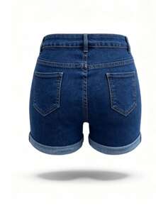 Women's Fashionable Casual Slim Fit Straight Leg Denim Shorts, Summer - Dark Wash - View 6