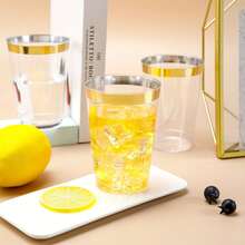 20pcs Birthday Cups Transparent And Crystal Gold Cups - 7oz (Approx 200ml) Crystal Clear Cups Suitable For Juice And Cold Drinks, Wedding And Party Cups - Gold - View 5