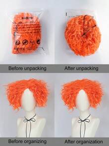Bright Orange Synthetic Anime Cosplay Wig, Voluminous Curly And Spiky Straight Short Wig - Perfect For Gothic Looks, Themed Parties, Holiday Costumes, And Unisex Cosplay Wigs. - Dirty Orange - View 6