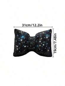 1pc Car Neck Pillow, Soft Car Headrest, Shiny Car Pillow, Bowknot Pillow, Crystal Rhinestone Car Accessories, Women's Car Pillow - Multicolor - View 2