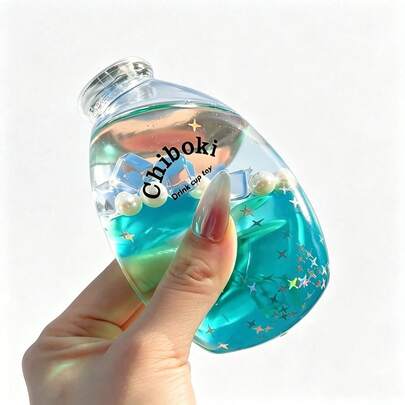 1 pezzo Giocattolo morbido a caramella liquida in bottiglia, perline galleggianti glitterate menta oceano e giocattolo decorativo a spremere in bottiglia d'acqua, decorazione da scrivania sensoriale ASMR, regalo portatile originale per adolescenti, adulti, ragazzi e ragazze