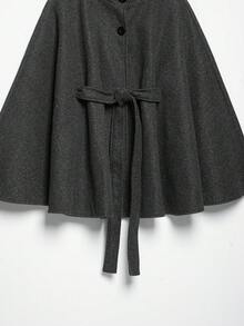 DEEKA Autumn/Winter New Women's European And American Style Fashion Minimalist High Neck Belted Cape Coat - Dark Grey - View 10