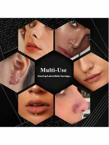 5pcs Fashion Stainless Steel Heart-Shaped Lip Studs For Women, Daily Decorative Use, 18G Lip Piercing Jewelry, Push-In Lip Studs, Cartilage Earrings, Ear Piercing Studs, Labret Piercing Jewelry - Multicolor - View 6