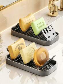2/1pc Luxury Panda Stainless Steel Soap Holder, Household Countertop Draining Soap Box, Multi-Functional W-Shaped Layered Storage Rack, Wavy Rack Draining, Bathroom Kitchen Universal Soap Tray, Creative Drill-Free Soap Storage Rack, Multi-Compartment Partitioned Soap Storage, Minimalist Bathroom Soap Dish, Ventilated Quick-Drying Soap Holder, Practical Bathroom Soap Storage Rack - A - View 2