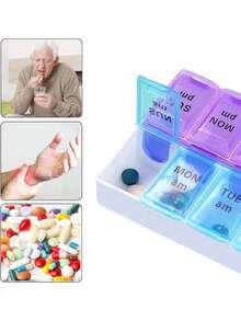 1pc Vintage 7-Day Morning & Evening Pill Box, 14-Compartment Large Capacity Medication Storage Box, Portable PP Material Pill Box, Suitable For Elderly, Travel And Office, Can Hold Vitamins And Various Medications - Multicolor - View 10