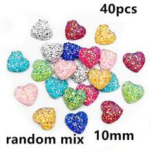 40pcs 10mm/12mm Flat Back Heart-Shaped Resin Inlaid Stones, Multi-Color Crystal Cluster Natural Stone Convex Surface DIY Jewelry Making Accessories - Heart - View 28