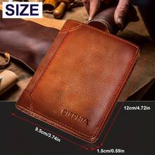 Cartera de cuero, regalos de Día del Padre para hombres, carteras de cuero auténtico trifold con bloqueo RFID para hombres - soporte de tarjetas de crédito multifunción corto vintage de piel - Café integral - Ver 7