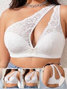 1 buah Lingerie Kasual Nyaman Bernapas dengan Tali Miring untuk Wanita Ukuran Plus Tanpa Kawat - Putih - View 7