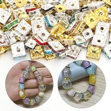 30 Peças Contas Espaçadoras Quadradas de Strass de Cobre, Espaçadores de Pulseira Bola de Flor, Acessórios de Joias Pendentes, Materiais para Pulseira e Colar de Contas Feitos à Mão DIY, Espaçadores para Fabricação de Joias - contas espaçadoras quadradas - Visão 3