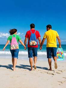 1Pc Mesh Drawstring Sacks, Colorful Lightweight Bags, Popular Beach Gear, For Toy Storage, Shell Collecting, Swimming And Seaside Outings - Multicolor - View 3