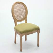 French Style Solid Wood Frame Antique Painting Linen Fabric Rattan Back Dining Chair, Set Of 2,Olive Green,DE1843OL - 綠色 - 查看 4