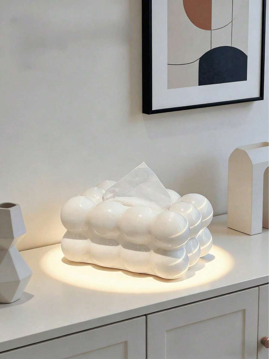 1pc Luxury Tissue Box, Cotton Candy Style Spherical Patchwork Design, Thanksgiving Living Room Tea Room Coffee Bar Homestay Desktop Storage Decor Ornament, Desktop Soft Decoration Storage Box