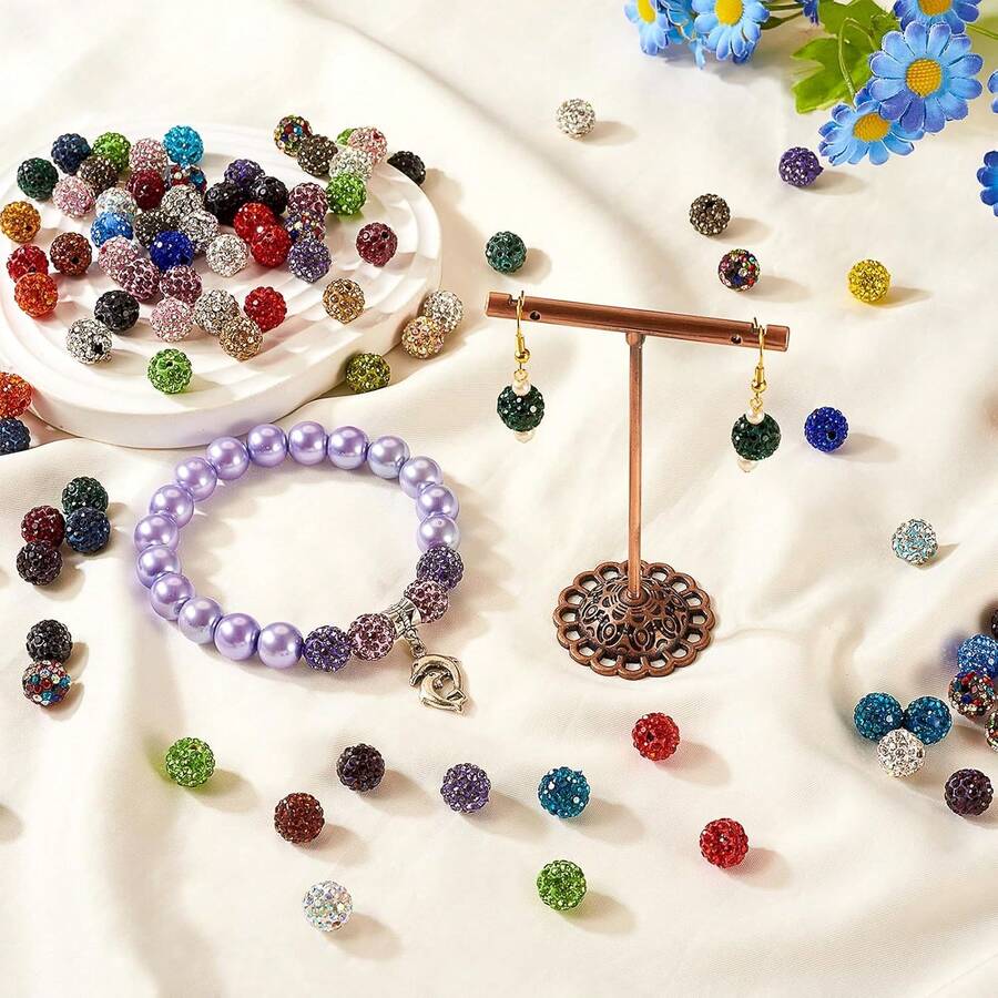 23 10mm Polymer Clay Rhinestone Beads, Sparkling Fancy Diamond Beads, For DIY Products Such As Bracelets, Necklaces, And Keychains. - 23pcs - View 1