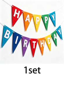 Colorful Felt Birthday Triangle Bunting Garland, Pre-Assembled (Not For Individual Wear), Includes "Happy Birthday" Letter Banner, Double-Layer Design, Suitable For Birthday Party Decoration - A - View 11