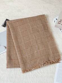 1pc Universal Multi-Color Plaid New Style Versatile Casual Scarf Suitable For Autumn/Winter Use - Houndstooth Khaki - View 2