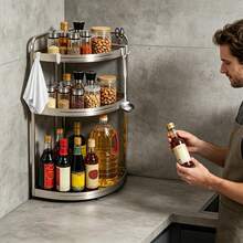 SENDERPICK Spice Rack Organizer Seasoning Spice Organizer 3-Tier Kitchen Corner Shelf - Silver - View 6