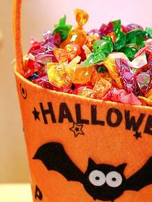 Kids Halloween Trick Or Treat Felt Bucket, Mini Pumpkin Ghost Bat Candy Hand Bag, Child Halloween Party Candy Storage Basket - Multicolor - View 7