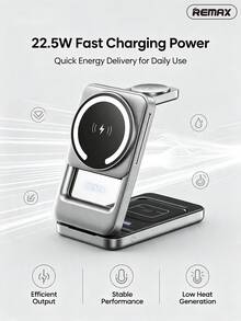 REMAX 3-In-1 Magnetic Wireless Charger With Foldable Stand, Built-In Night Light, Fast Charging Base For Home, Office, And Travel - Black - View 2
